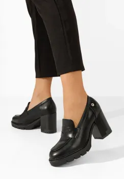 Mocasini cu toc Delora negri imagine