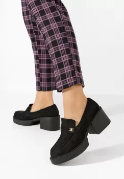 Mocasini cu toc Kerena negri imagine