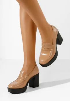 Mocasini cu toc si platforma Meilani bej imagine