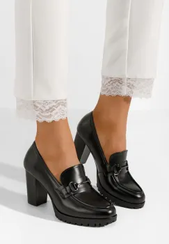 Mocasini dama cu toc Lorena negri imagine