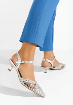 Pantofi cu toc eleganti Abigail argintii imagine
