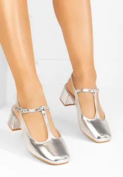 Pantofi cu toc gros Beatrina V2 argintii imagine