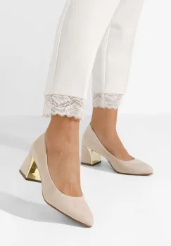 Pantofi cu toc gros bej Clarisse V2 imagine