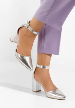 Pantofi cu toc gros Daphne argintii imagine
