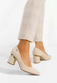 Pantofi cu toc gros eleganti bej Nelia V2 B imagine