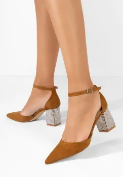 Pantofi cu toc gros Ivette camel imagine
