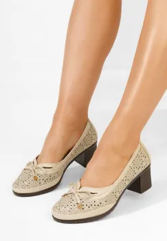 Pantofi cu toc gros Jery bej imagine