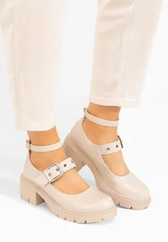 Pantofi cu toc gros Khalilah bej imagine