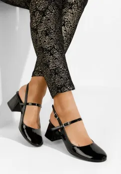 Pantofi cu toc gros lacuiti Korlia negri imagine