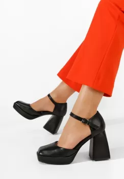 Pantofi cu toc gros Monsa negri imagine