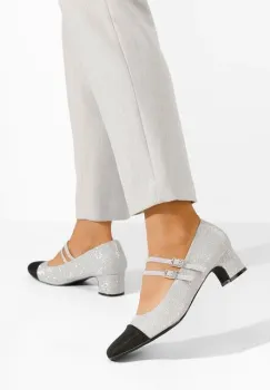 Pantofi cu toc gros Nakira argintii imagine