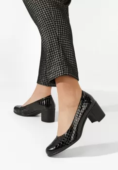 Pantofi cu toc gros piele Dalida V6 negri imagine