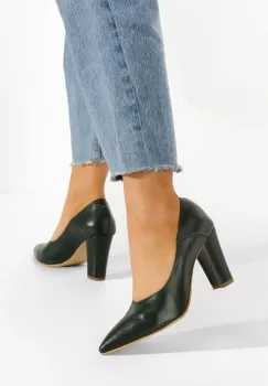 Pantofi cu toc gros piele verzi Catania imagine