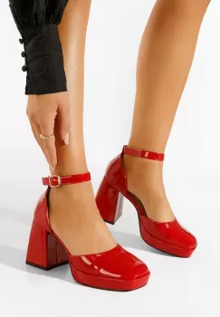 Pantofi cu toc gros rosii Ibia imagine