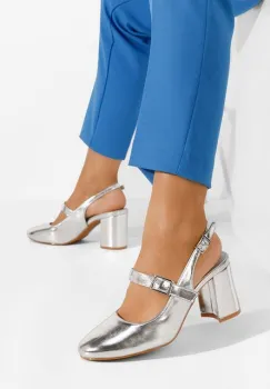 Pantofi cu toc gros Vanya argintii imagine