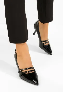 Pantofi cu toc subtire Morenia negri imagine
