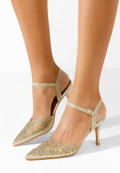 Pantofi stiletto slingback Suvine aurii imagine