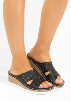 Papuci cu platforma Larue negri imagine