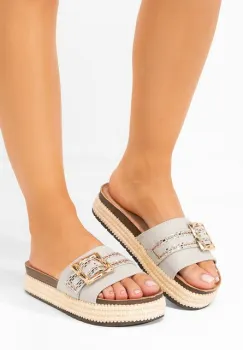 Papuci cu platforma Laureta V2 bej imagine