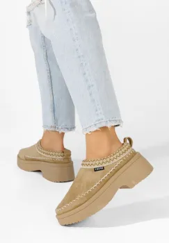 Papuci cu platforma Malka kaki imagine