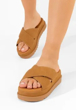 Papuci cu platforma Petronyla camel imagine