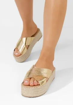 Papuci cu platforma Samatha aurii imagine