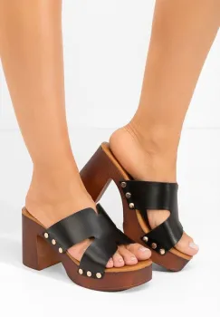 Papuci cu toc gros Brity negri imagine