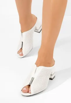 Papuci cu toc gros Chantela albi imagine