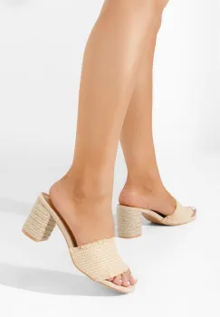 Papuci cu toc gros Eletia bej imagine