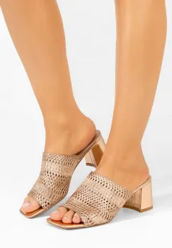 Papuci cu toc gros Jenesa champagne imagine