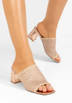 Papuci cu toc gros Yngrid champagne imagine