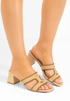 Papuci cu toc gros Zonata bej imagine