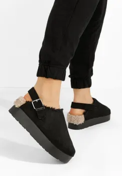 Papuci de casa pufosi Beverlice negri imagine