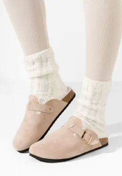 Papuci de casa pufosi Jasha bej imagine