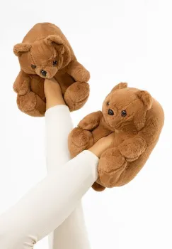 Papuci de casa pufosi Teddy kaki imagine