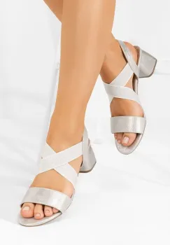 Sandale cu toc gros Anastacia argintii imagine
