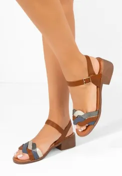 Sandale cu toc gros Brusa maro imagine