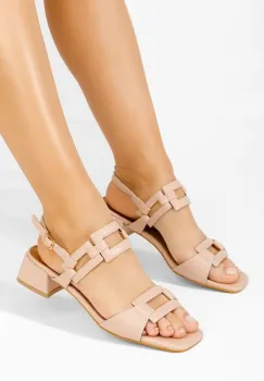 Sandale cu toc gros Frederyca bej imagine