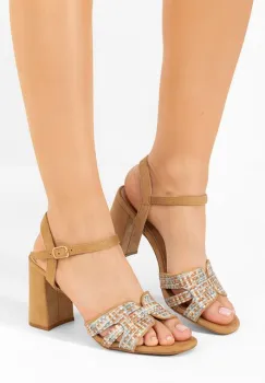 Sandale cu toc gros Hirtusa camel imagine