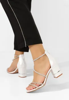 Sandale cu toc gros Kathey albe imagine