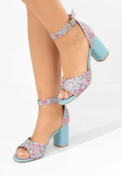 Sandale cu toc gros Moreira albastre imagine
