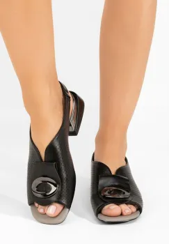 Sandale cu toc gros Nabuka negre imagine
