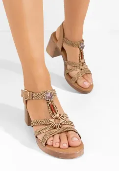 Sandale cu toc gros Phylicia kaki imagine