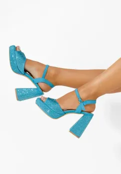 Sandale cu toc gros Sayra albastre imagine