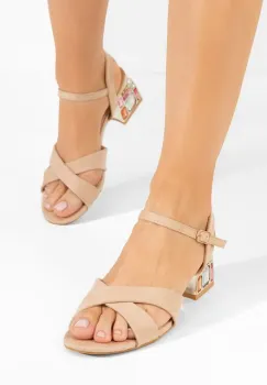 Sandale cu toc gros Susia bej imagine