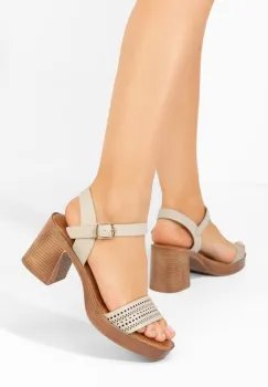 Sandale cu toc gros Viena bej imagine