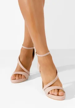 Sandale cu toc subtire nude Ribera imagine