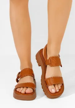 Sandale dama fara toc Loryanna camel imagine